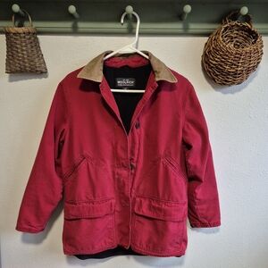 Vintage Woolrich Farm Chore Jacket. Red With Leather Collar. Women's Medium.